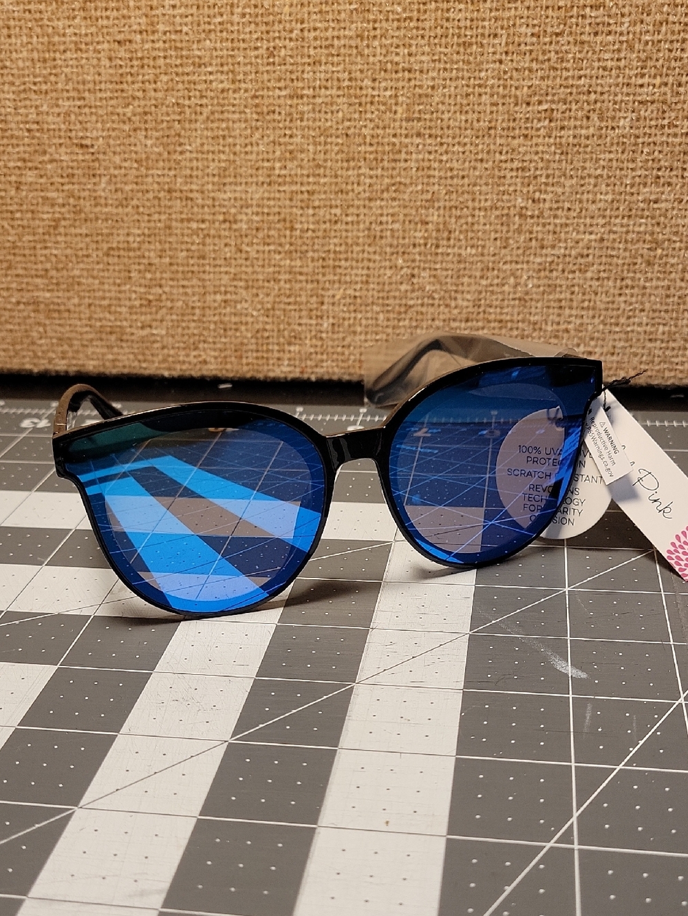Tickled Pink Blue Mirrored Round Sunglasses